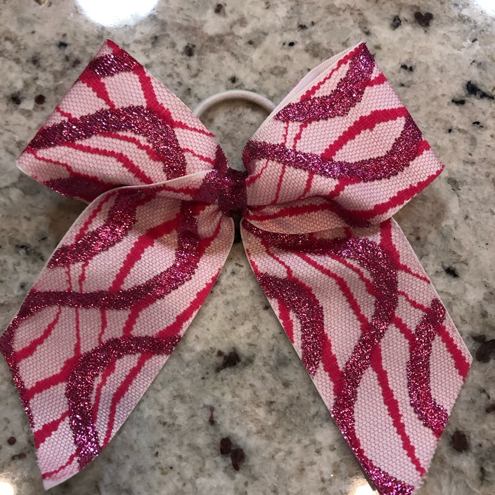 Pink breast cancer cheer bow